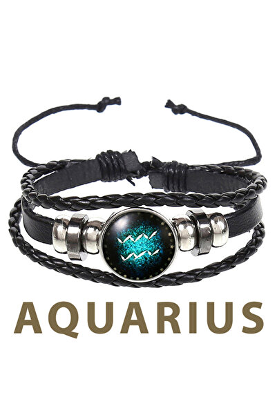 OEM Brățară din piele Vărsător cu pandantiv zodiacal, unisex, reglabilă