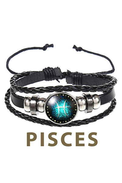 OEM Brățară din piele cu pandantiv zodiacal Pesti, unisex, reglabilă