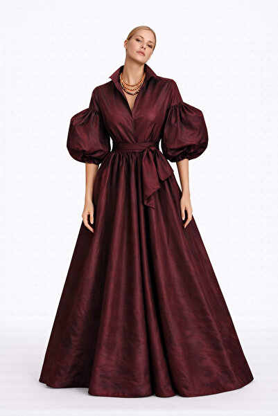 MERT ERKAN Balon Kol Detaylı Maxi Tafta Şık Davet Elbisesi