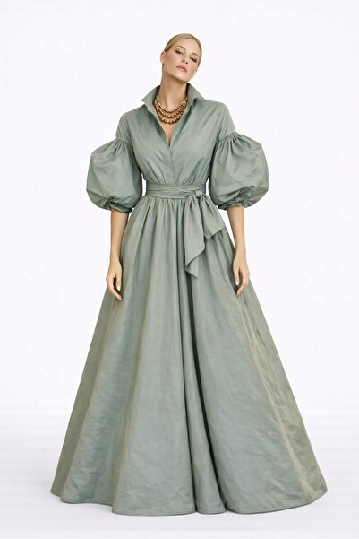 MERT ERKAN Balloon Sleeve Detailed Maxi Taffeta Stylish Event Dress