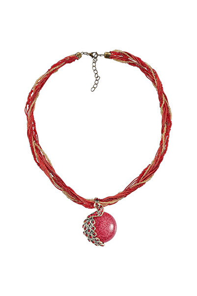 OEM Colier boem cu pietre semiprețioase și pandantiv în formă de păun, reglab...