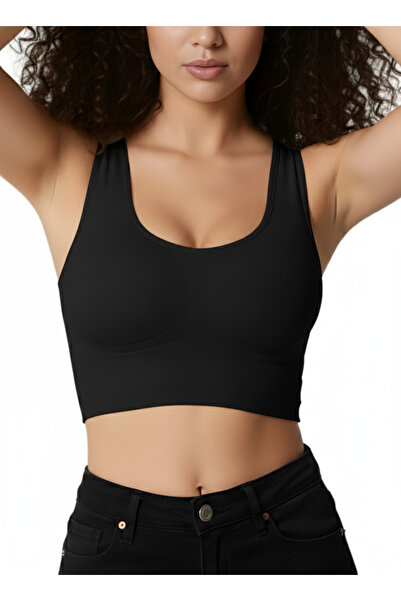 femmefinesse Corset bustier sport cu bretele groase cu pernă neagră pentru ri...