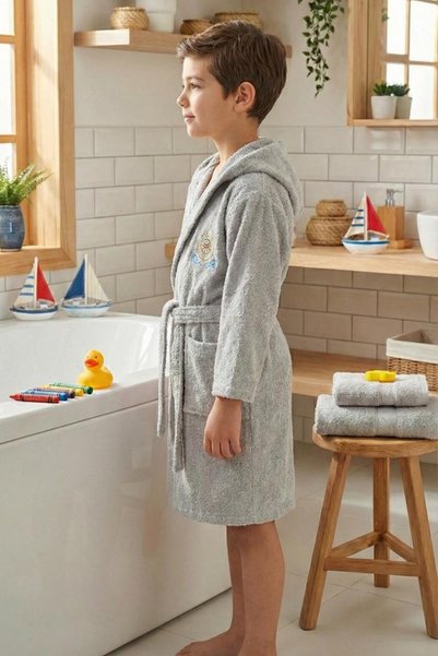 HERA 100% Cotton Hooded Young Children's Bathrobe, Pack of Belt Unisex