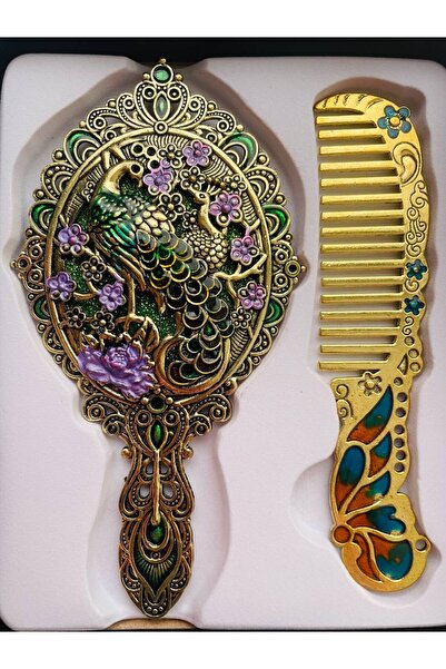 GALATA GIFT Ayna Tarak Seti, Çiçekli, Metal,
