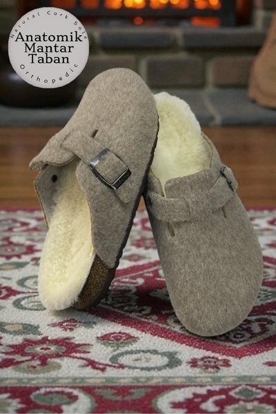 LAND OF CORK LC Anatomical Cork Sole Genuine Sheepskin Sole Unisex Felt Home ...