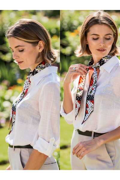 maia Krem Siyah Puantiye Desenli Viskon Uzun Fular – 150×6 cm – Günlük Şık Ku...