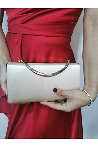 NAZART Γυναικείο σατέν δέρμα γυμνό βραδινό φόρεμα Clutch Portfolio Chain Stra...