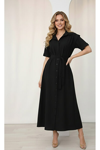 GOS Kadın pamuk poplin uzun kemerli elbise iç göstermez