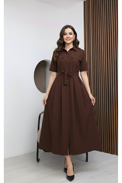 GOS Kadın pamuk poplin uzun kemerli elbise iç göstermez