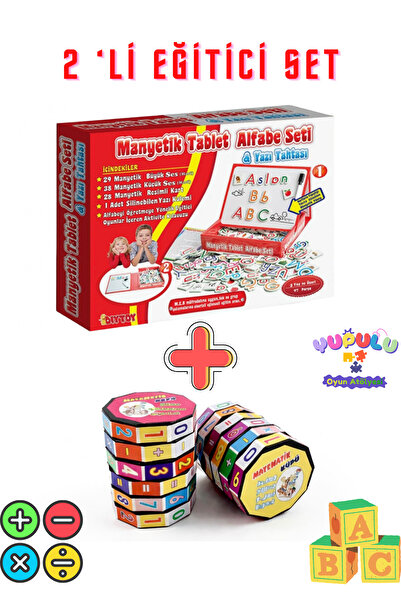 Diytoy Manyetik Tablet Alfabe Seti Yazı Tahtası ve Matematik Küpü Eğitici Hed...