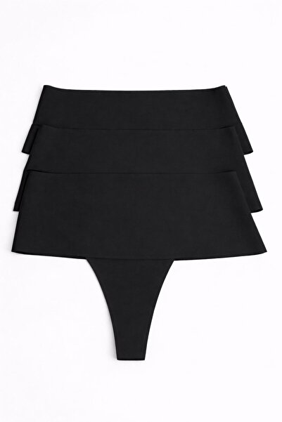 MAVİ QUMSAL Γυναικεία εσώρουχα στρινγκ σετ 3 τεμαχίων σε μαύρο χρώμα χωρίς ρα...