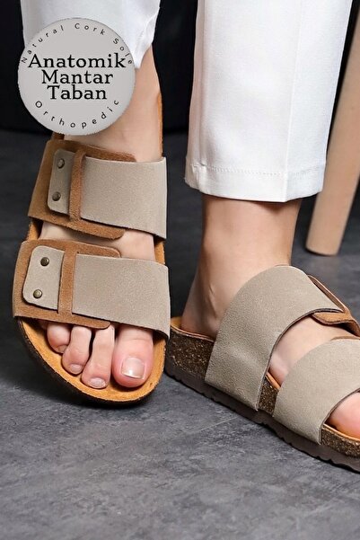 Land of Cork شبشب تشريحي للجنسين - جلد طبيعي بنعل من الفلين الطبيعي