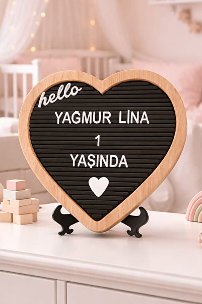 fikirstore Ahşap Kalp Çerçeveli Özelleştirilebilir Mesaj Panosu Siyah Zemin B...