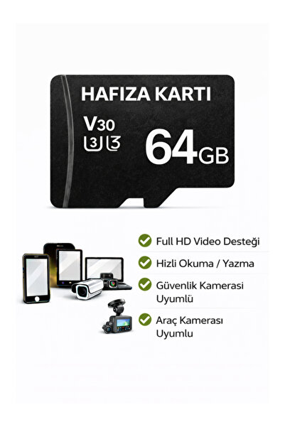 SONREİR 64 GB 100mb/s Class 10 Hızlı Micro SD Hafıza Kartı +Adaptör Telefon K...