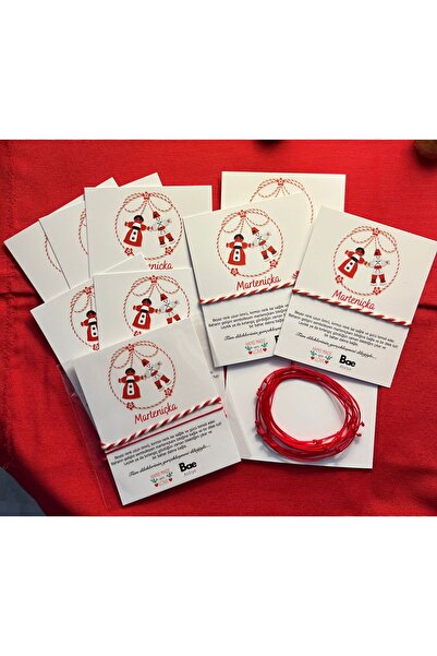 BAE ATOLYE Set of 10 Red Rope Bracelets and Marteniçka with Card