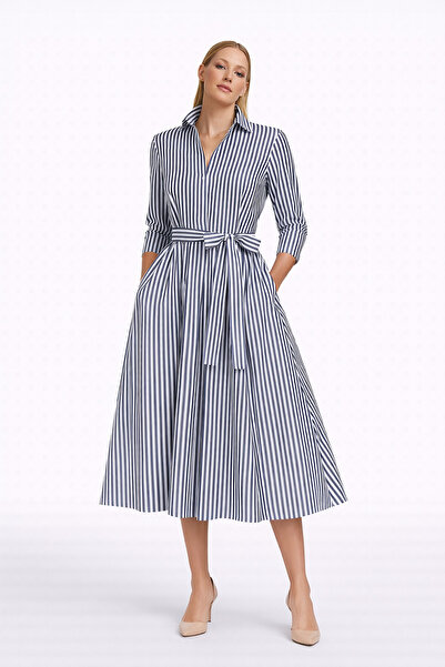 UNTIMELY Çizgili & Cepli Midi Boy Şık/Casual Gömlek Elbise