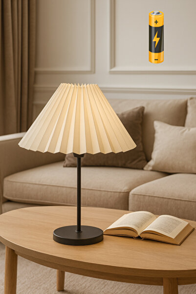 burenze Umbrella Kablosuz Pilli Abajur Ekru Şapka Aç Kapa Butonlu Ledli Pilli...