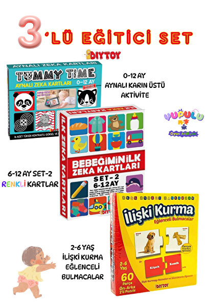 Diytoy Tummy Time Aynalı Karın Üstü Aktivite, İlk Zeka Kartları Set-2 ve İliş...
