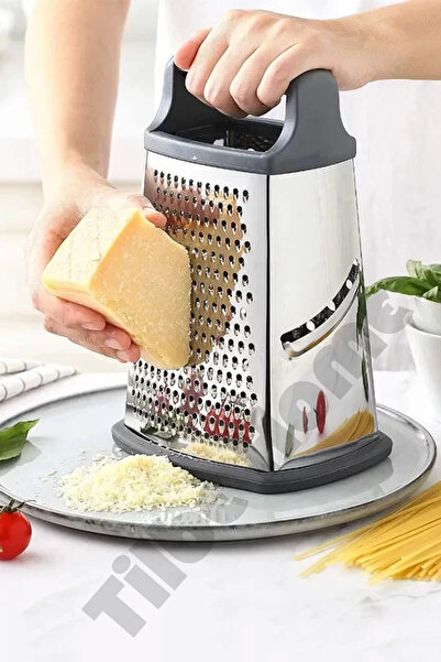 Tilbe Home Paslanmaz Büyük Boy Çelik Rende Çok Işlevli Silikon Tabanlı Çok Fonksiyonlu Peynir Doğrayıcı Rende