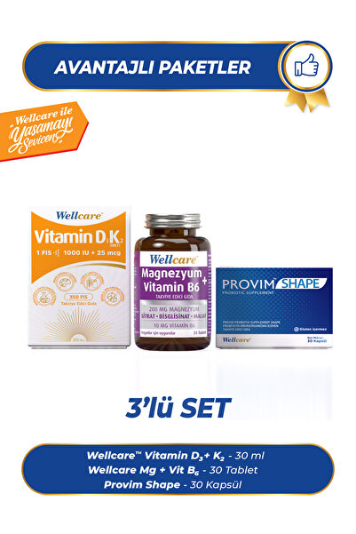 Wellcare Magnezyum + Vitamin B6 30 Tablet +Wellcare Provim Shape 30 Kapsül +W...