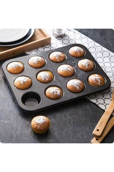 Tilbe Home Muffin Kalıbı Kek 12'li Cupcake Muffin Kurabiye Turta Kalıbı Fırın Pasta Çörek Kapsül Yanmaz Tepsi