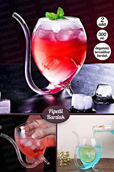 Tilbe Home 2li Retro Pipetli Stil Bardak Flüt Dekor Soğuk Sıcak Meşrubat Kokt...