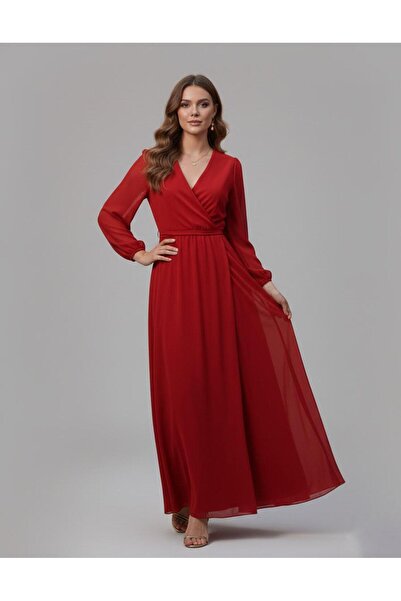 Phoenix Women Rochie lungă din șifon cu decolteu dublu