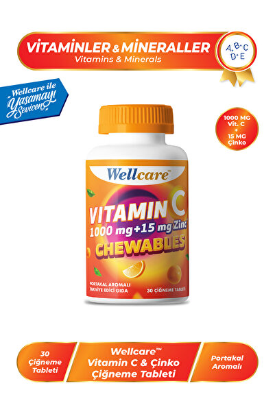 Wellcare Vitamin C 1000 mg & 15 mg Zinc Çiğneme Tableti - 30 Tablet