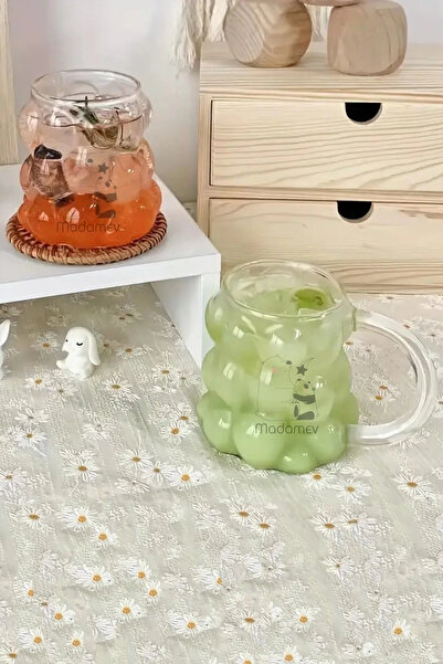 Tilbe Home 6lı Üzümlü Boncuk Cam Bardak 350ml Pipetli Saplı, Sapsız Su Meşrubat Kahve Kokteyl Sunum Bardağı