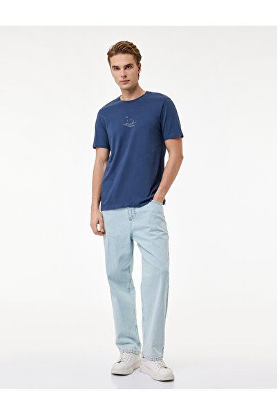 Koton Short Sleeve Crew Neck Cotton Embroidered Slim Fit T-Shirt