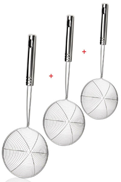 Tilbe Home 3 Adet Çelik Kevgir Süzgeç Patates Kızartma Süzgeci Paslanmaz Serv...