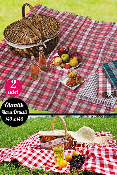 Tilbe Home 2'li Otantik Büyük Kare Desen Pötikareli Masa Örtüsü Sofra Bezi Pi...