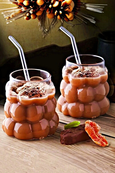 Tilbe Home 2li Boncuklu Pipetli Cam Bardak Üzüm Tanesi Şeklinde 350 ml. Meşru...