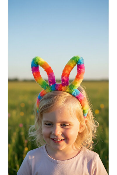 ELUNE İSTANBUL Elune Set of 2 Rainbow Plush Rabbit Ear Crown