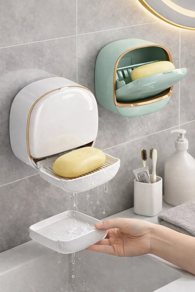 Tilbe Home Yapışkanlı Modern Sabunluk Kapaklı Kendinden Boşaltmalı Su Tutmaz ...
