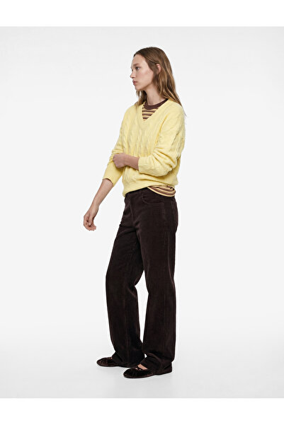 Koton Long Sleeve V-Neck Hair Braided Oversized Sweater