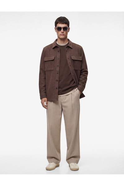 Koton Regular Fit Cepli Klasik Yaka Uzun Kollu Kaşe Gömlek