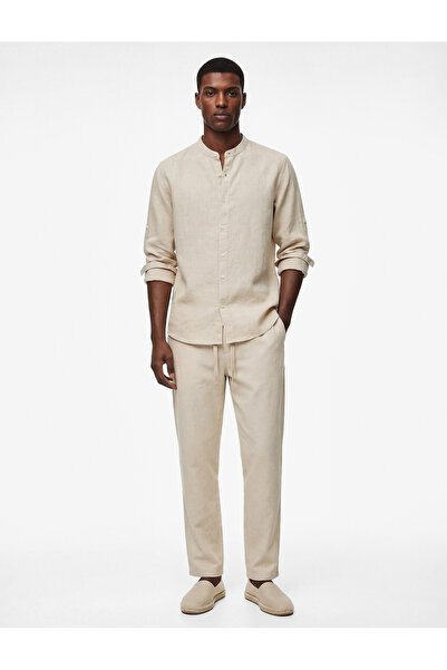 Koton Regular Fit Long Sleeve Buttoned Court Collar Linen Shirt