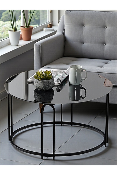 SEDAŞ LIVING UNITS Lenka SİYAH AYNALI TEMPERLİ CAM Orta Sehpa Yuvarlak Siyah ...