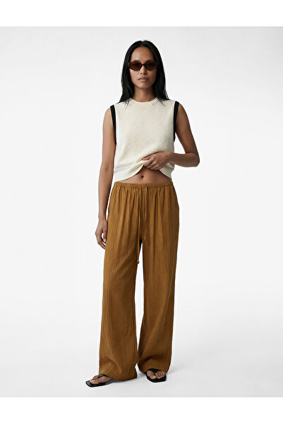 Koton Παντελόνι από ύφασμα βισκόζης με τσέπες, ελαστική μέση και ίσια φαρδιά ...