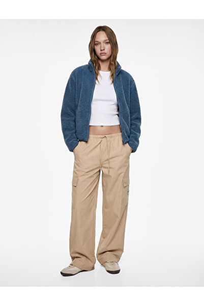 Koton Mock Neck Long Sleeve Pocket Zippered Oversized Plush Bomber Jacket