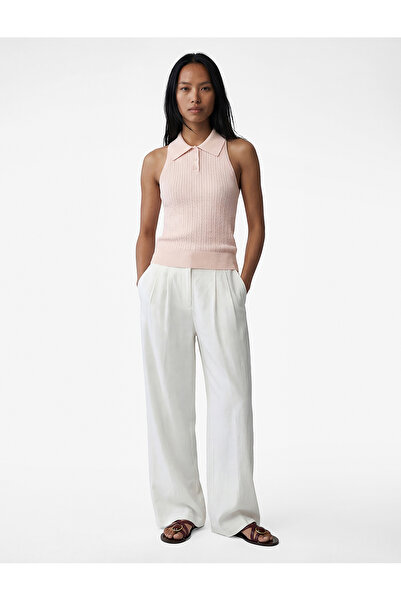 Koton Slim Fit Sleeveless Hair Knit Buttoned Polo Neck Knitwear Undershirt