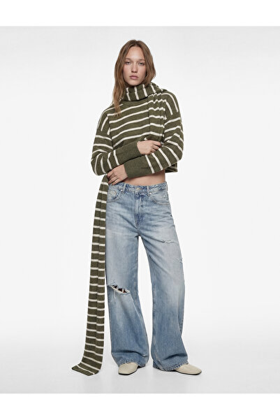 Koton Pulover cu mânecă lungă, cu decolteu, tricotaj în dungi