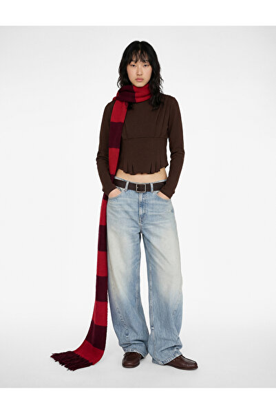 Koton Μακρυμάνικο βαμβακερό μπλουζάκι με λεπτομέρεια σε ύφανση πέλος και λαιμ...