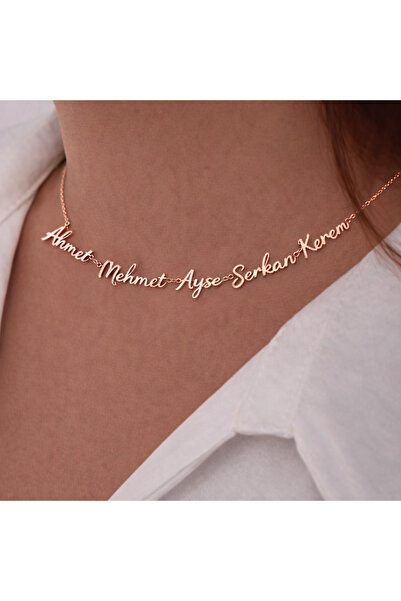 Soleildor 925 ayar Orijinal Gümüş Kişiye Özel Beş İsimli Gümüş Kolye