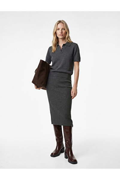 Koton Slim Fit Glitter Midi Pencil Skirt with Slit Detail