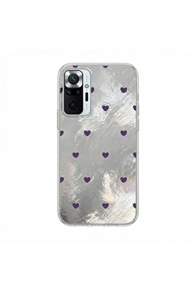 Zebana Xiaomi Redmi Note 10 Pro Max Uyumlu Kılıf Pink Heart Silikon Kılıf Lila