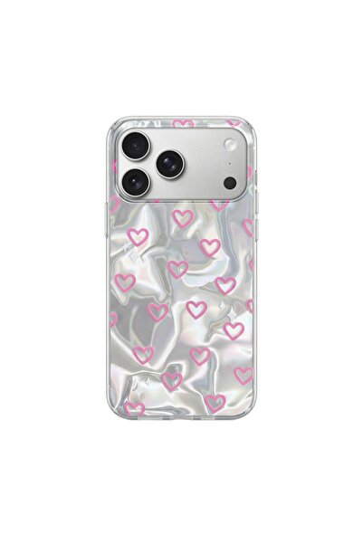 Zebana Apple iPhone 17 Pro Uyumlu Kılıf Pink Heart Silikon Kılıf Pembe