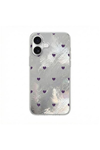 Zebana Apple iPhone 17 Uyumlu Kılıf Pink Heart Silikon Kılıf Lila