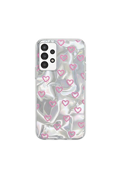 Zebana Samsung Galaxy A32 Uyumlu Kılıf Zebana Pink Heart Silikon Kılıf Pembe